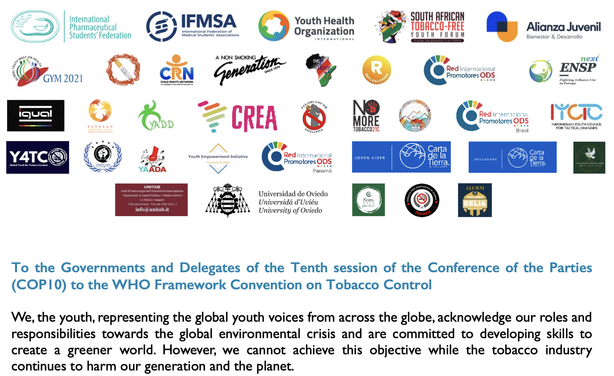 A shared youth position ahead of COP10